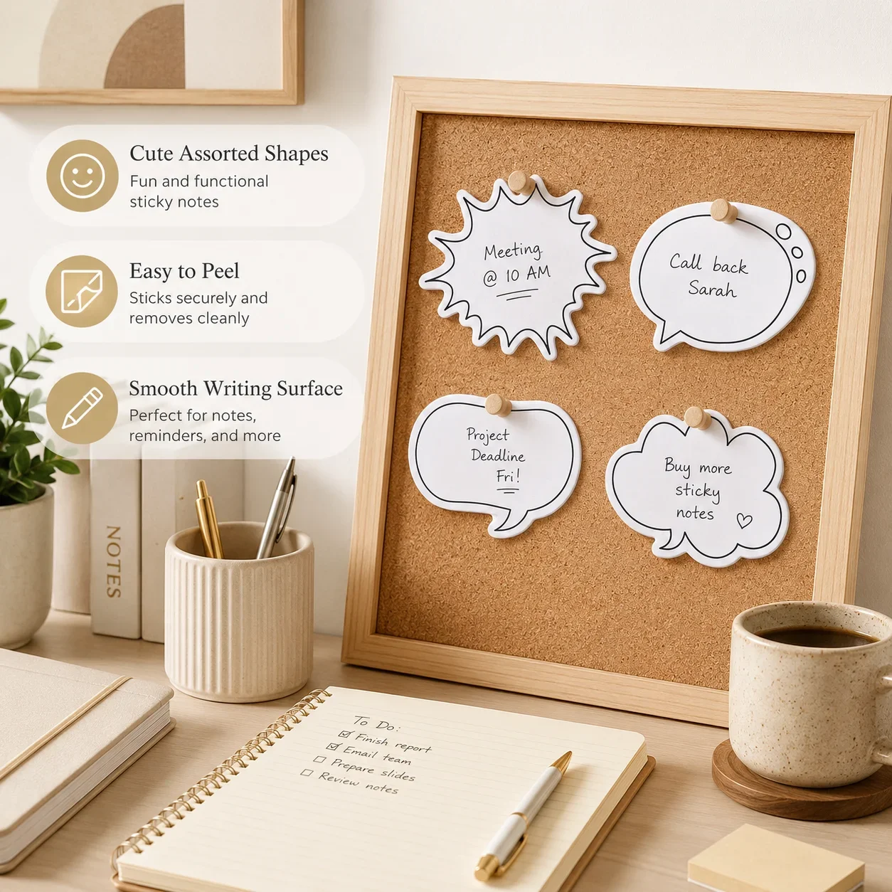30 Sheets Cute Speech Bubble Sticky Notes, Japanese Minimalist Dialog Box Memo Pads for Journaling