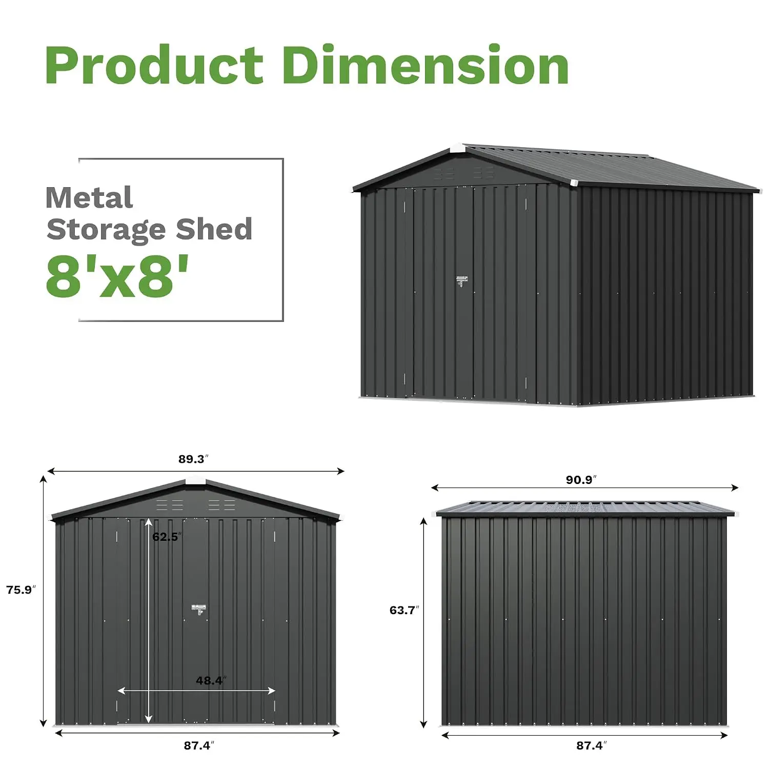 8x8 FT Outdoor Storage Shed, Black | GardWaterproof Garden Tool Shed, Lockable Door, Sloping Roof, Breathable Vents, Customized