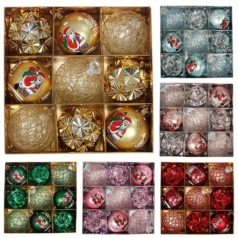 Feliz Natal bolas decorações para casa, quarto, ano novo, enfeites de árvore de Natal, guirlanda, 9pcs por caixa, 2025