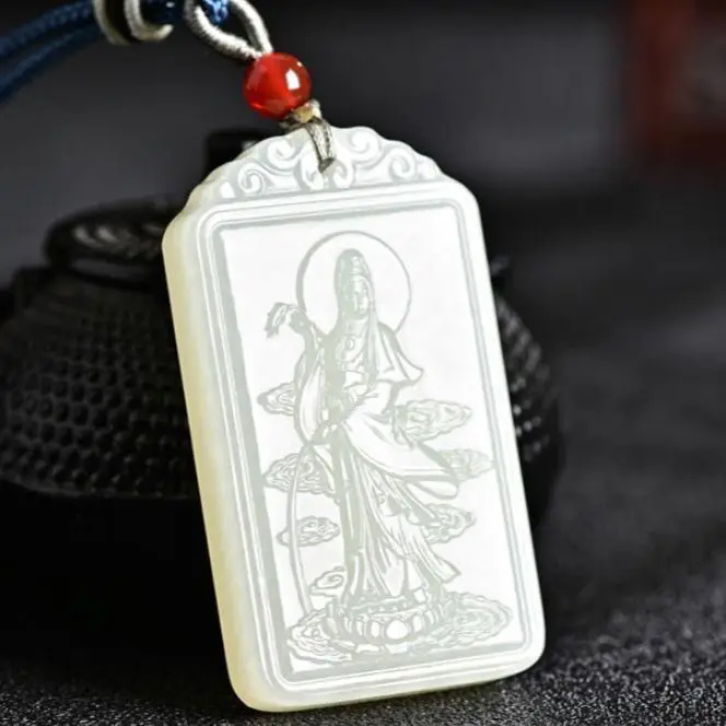 

Natural Afghan Jade Sapphire Guanyin Pendant Men's Amulet Jade Pendant Guanyin Bodhisattva Jade Pendant Pendant