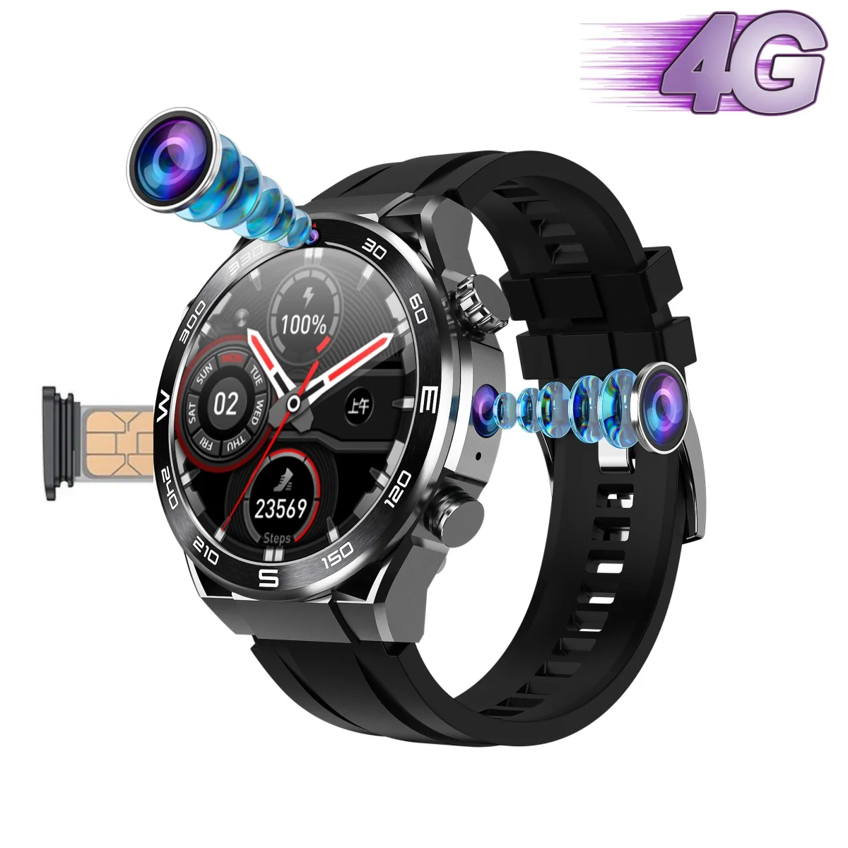 New Round 4G Smartwatch AMOLED Screen NFC Video Call Dual Camera Download Apps WIFI Sim Card Watches B8 Smart Watch With Android