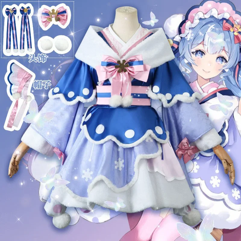 Disfraces de Cosplay de Snow Miku para mujer, vestido bonito de Lolita, pelucas, sombreros, trajes de invierno, vestido Mikuu