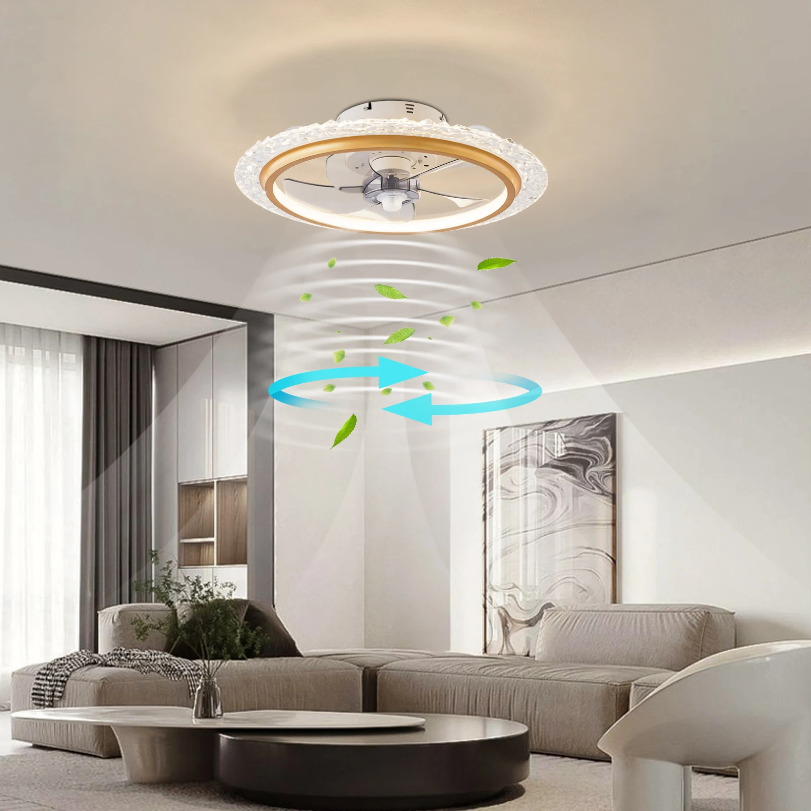 

64W Modern Gold LED Ceiling Fan Lights Dimmable with Remote Control & 5 Blades