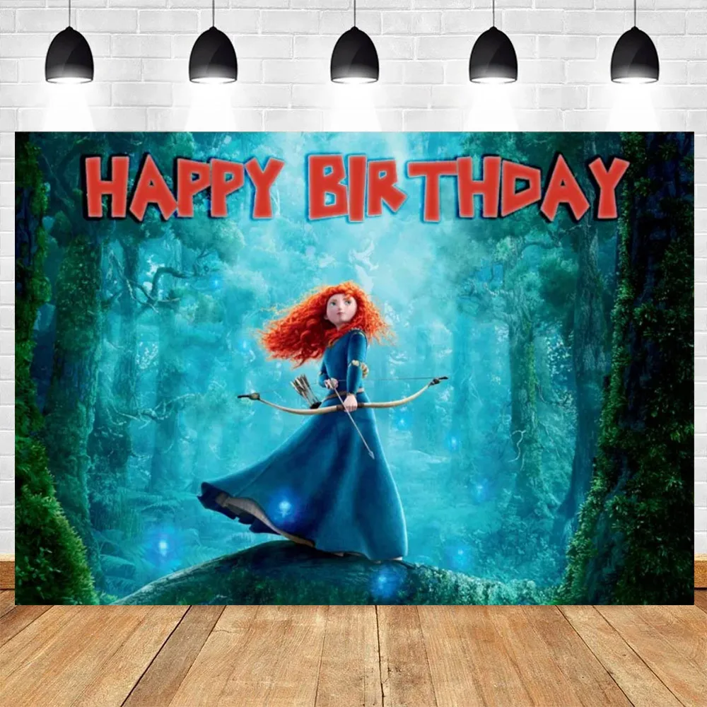 Brave Princess Merida Theme Customized Boy Girl Birthday Party Background Photography Baby Shower Cartoon Character Banner Prop