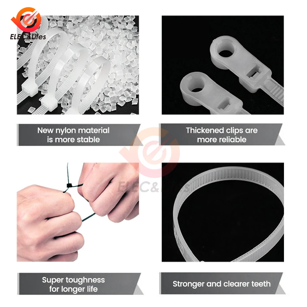 100PCS Screw Hole Cable Ties Fixed Cable Tie Nylon Cable Zip Ties With Screw Hole Mount Self Locking Loop Wrap Bundle Tie Straps