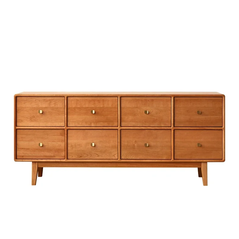 

All solid wood eight-bucket cabinet, cherry wood log Nordic living room wall storage drawer locker, bedroom bedside cabinet