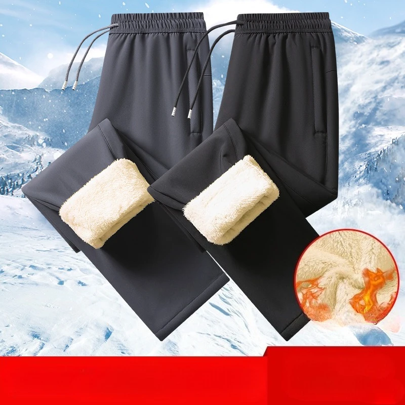 

Autumn and Winter New Large Size Lamb Wool Pants Men Waterproof and Windproof Fleece Thickened Casual Straight Pant Men Clothing