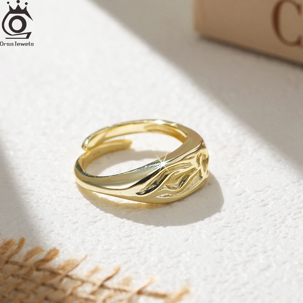 

ORSA JEWELS 2025 New Chunky Adjustable Ring Creative Geometry 925 Sterling Silver Temperament Luxury Handmade Finger Ring GAR09