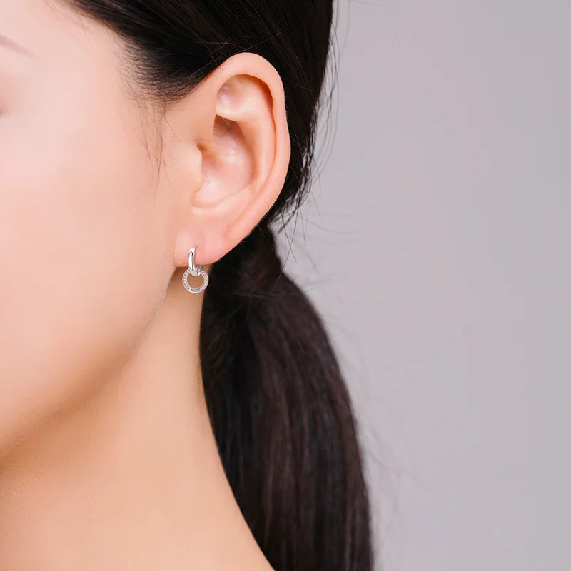 جوهرة الفجر الأسهل لأقراط المباراة S925 فضة متألقة الماس مستديرة قطعتين مجوهرات نسائية أنيقة