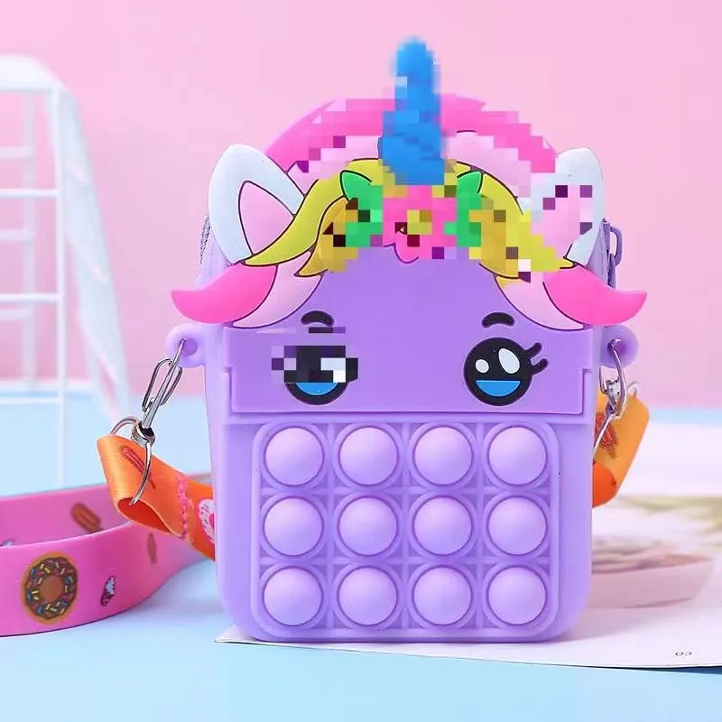Girls Toys Silicone Cute Unicorn Messenger Bag Coin Purse Children's Decompression Pop Fidget Toys image 3