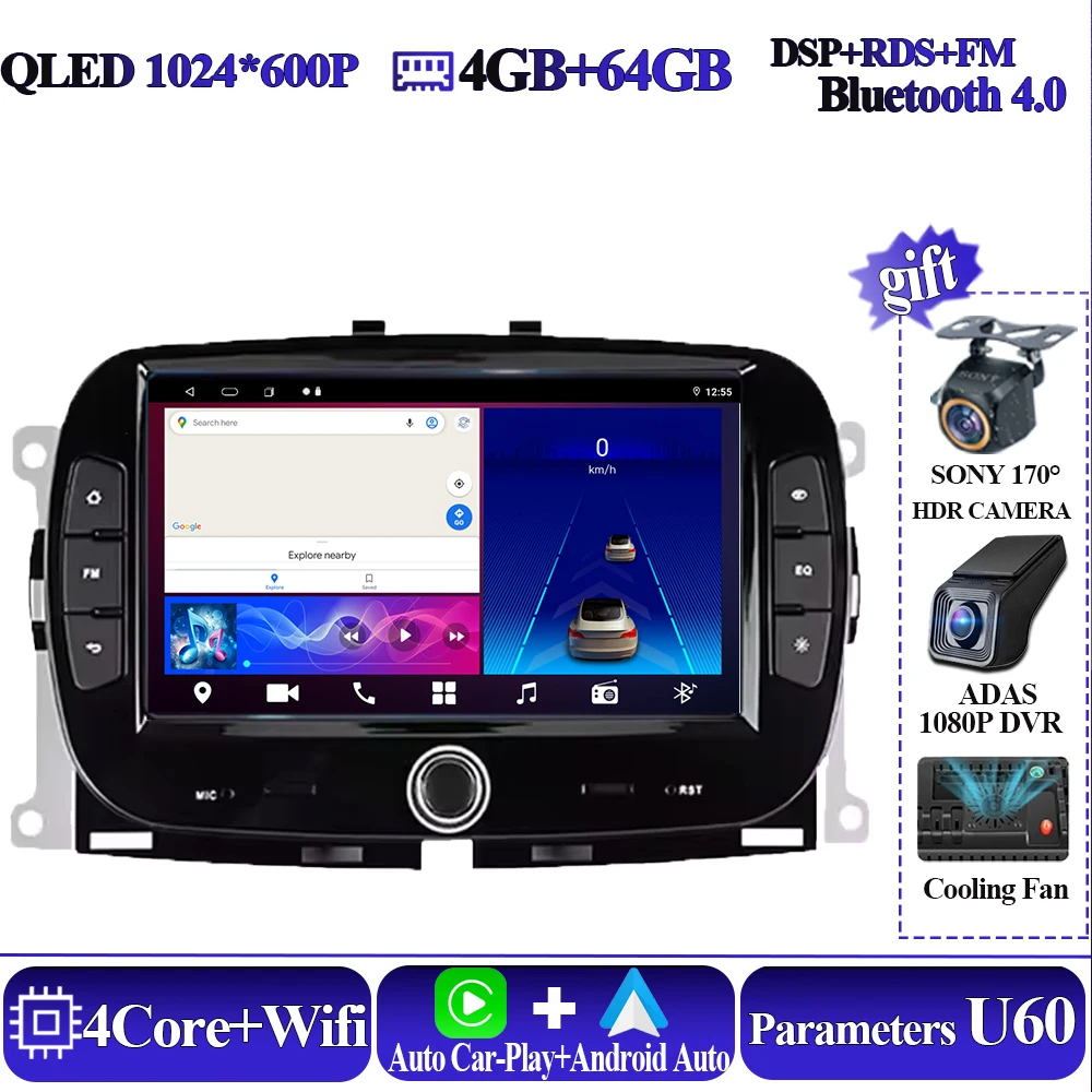 Android 16 Draadloze Carplay Voor FIAT 500 2016 2017 2018 2019 Intelligent Systeem 8 core Auto Multimedia Speler 5G Touch display