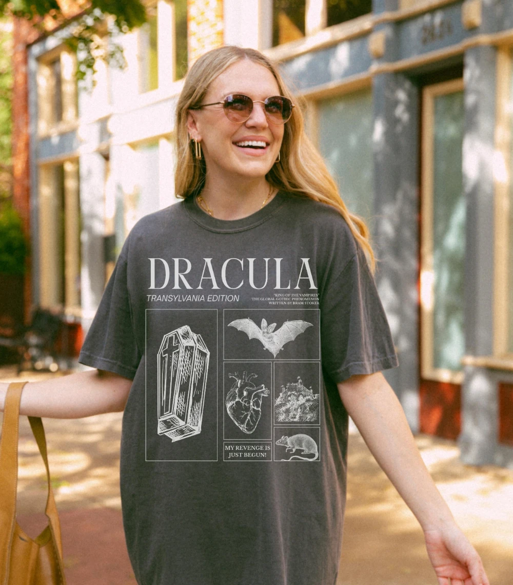 Bram Stoker's Dracula King of Vampires Halloween Tee Monster Mash Retro Cult Classic Horror Movie Bats Dark Romance Bookish