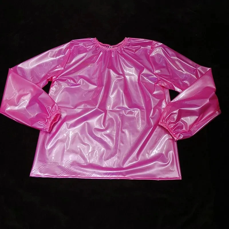 Pink PVC Waterprpoof Pullovers with Trousers Suit Neck Long Sleeve Cosplay Handmake Costume