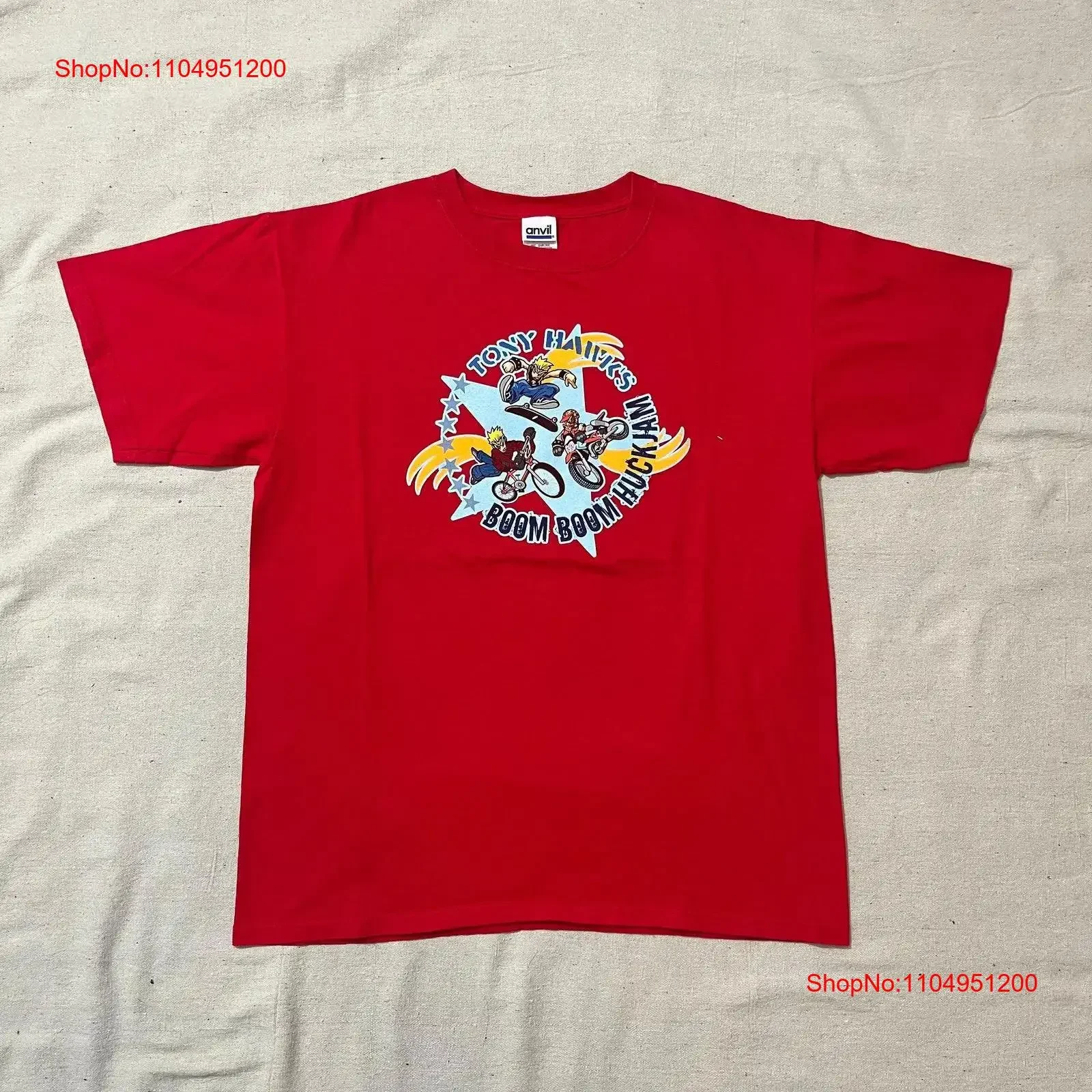 Vintage 00s Tony Hawk s Boom Huckjam Tour Skateboard camiseta roja grande vintage lavado suave estirado versátil transpirable