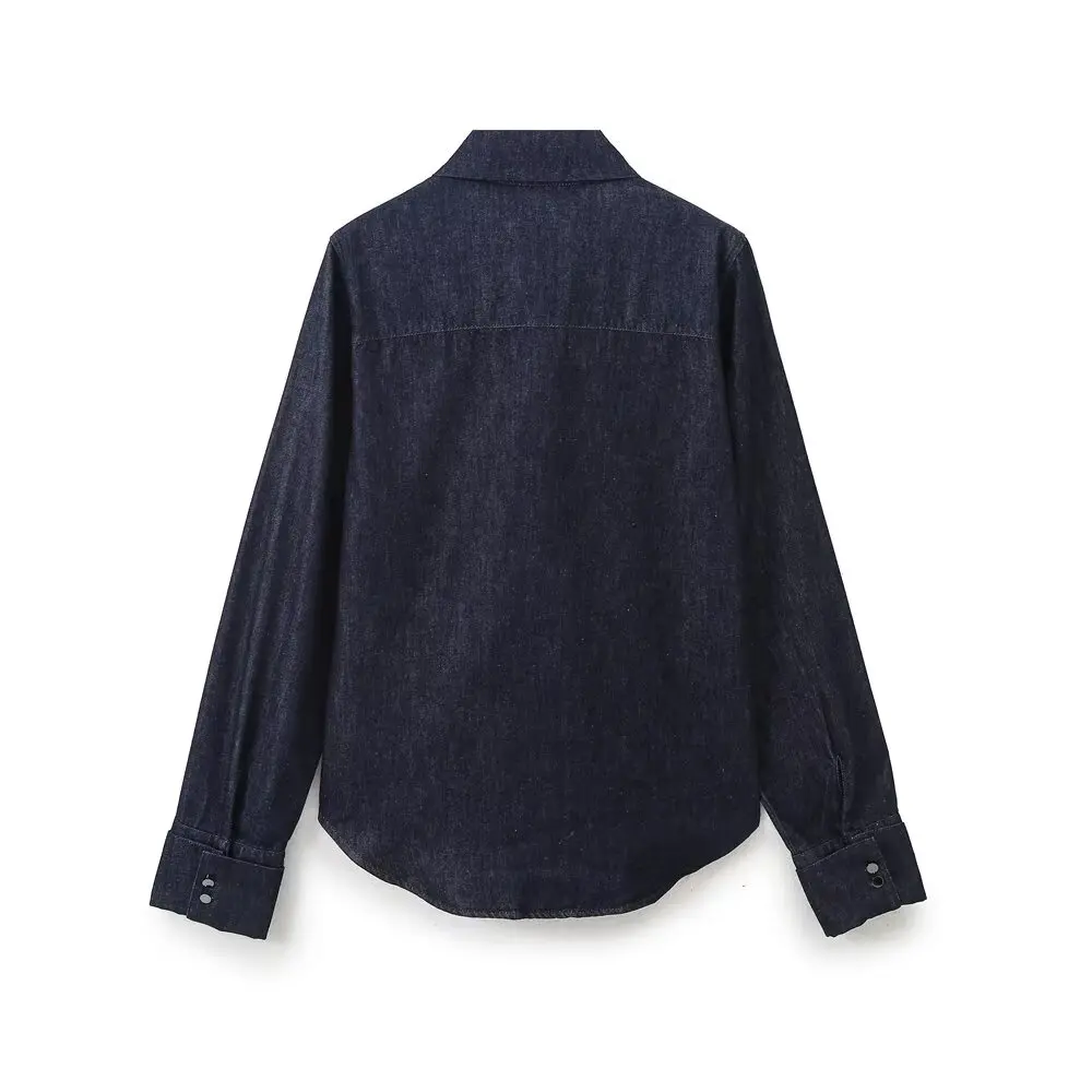 Tangada Women Bow Blue Denim Shirt Long Sleeve 2024 Chic Female High Street Loose Shirt 6H0345