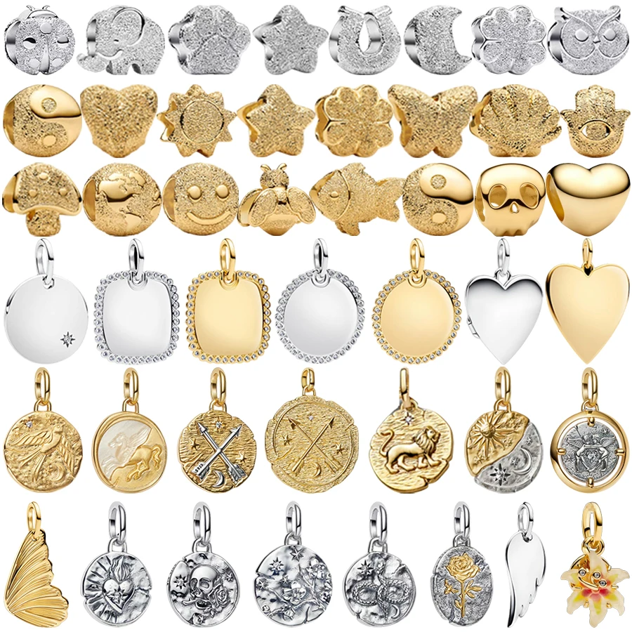 Nouveau Pendentif Breloque en Argent 925 Scintillant Soleil Lune Étoile Texturé Relief Rose Pièce de Monnaie, Perles pour Bracelet Collier, Amulette Rétro, Cadeau