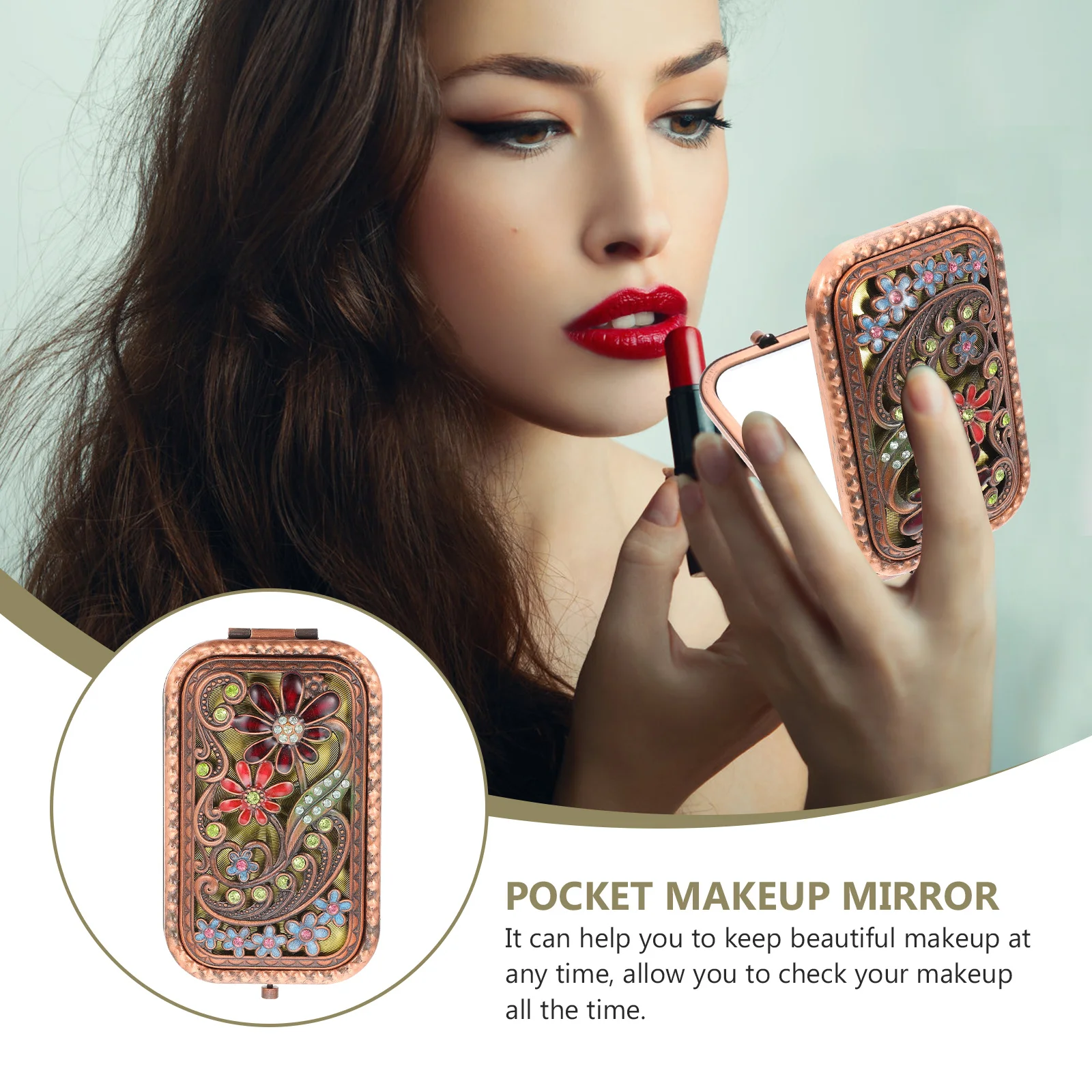 

Dual-Sided Portable Makeup Mirror Vintage Compact Small Folding Metal Travel Pocket Mirror Women Girl Makeup Tool