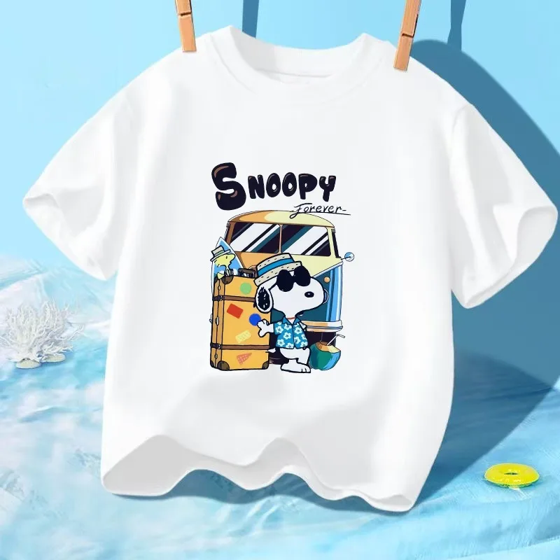 Snoopys T-shirt Cartoon Anime Pattern Print Short Sleeves Unisex Summer Clothes Comfortable Breathable T-shirts Party Gifts New