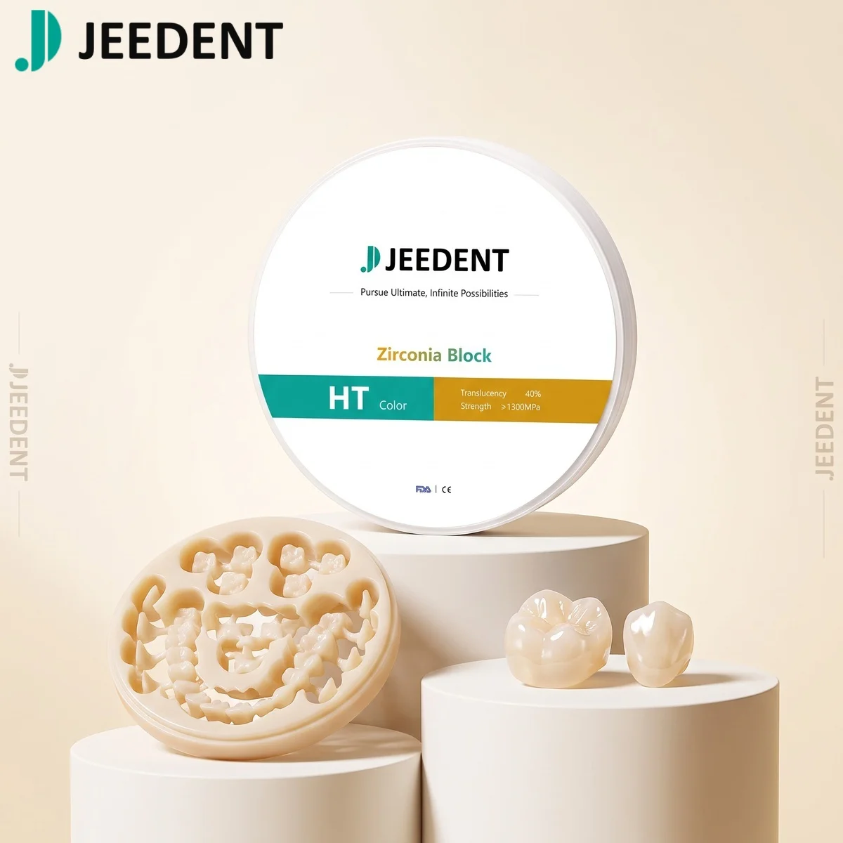 HT Zirconia Block 1300MPa High Strength 40% Translucency 98mm Dental CAD CAM Disc Crown Bridge Material