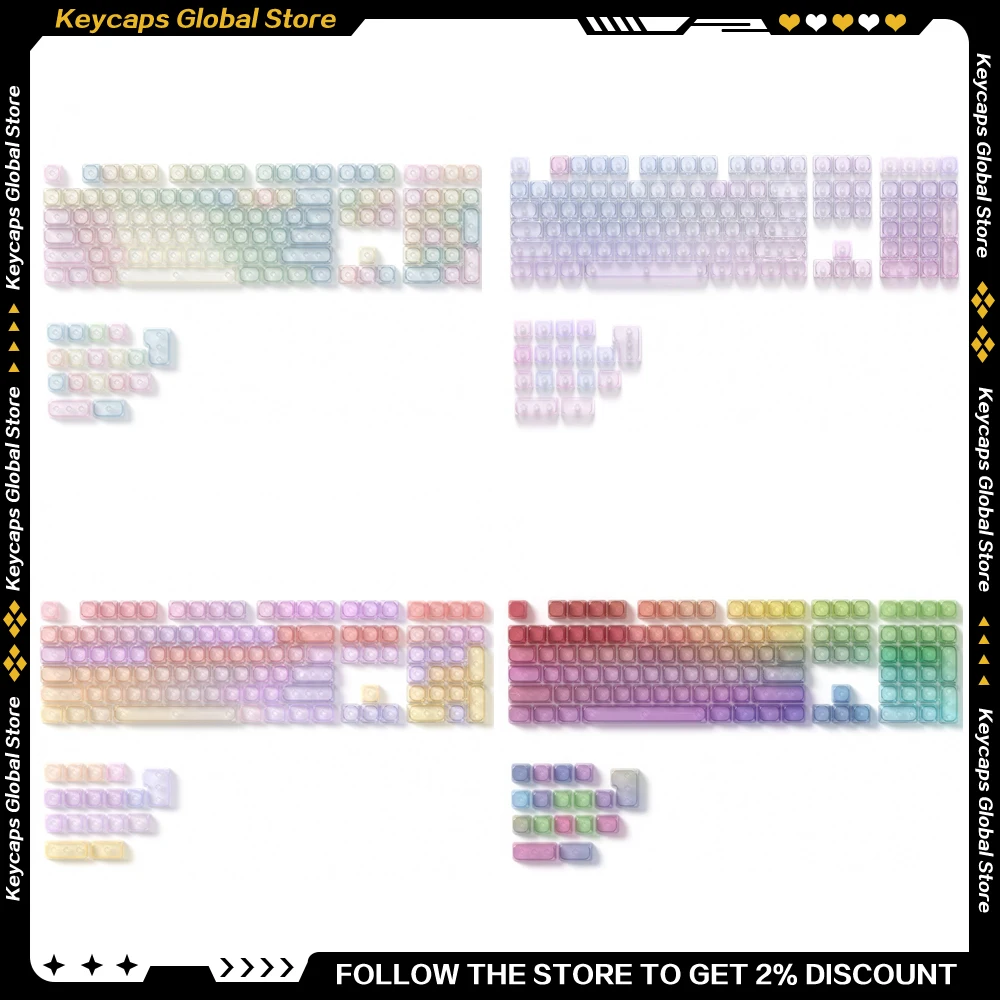 Transparent Color Gradient Series Keycaps Set 125-key Pc Material MOA Profile Customization Mechanical Keyboard Accessory Gifts