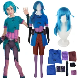 Anime Game LOL Arcane Powder Cosplay Jinx Junior Childhood Costume Uniform Blue Coat Pants Accessories For Girls