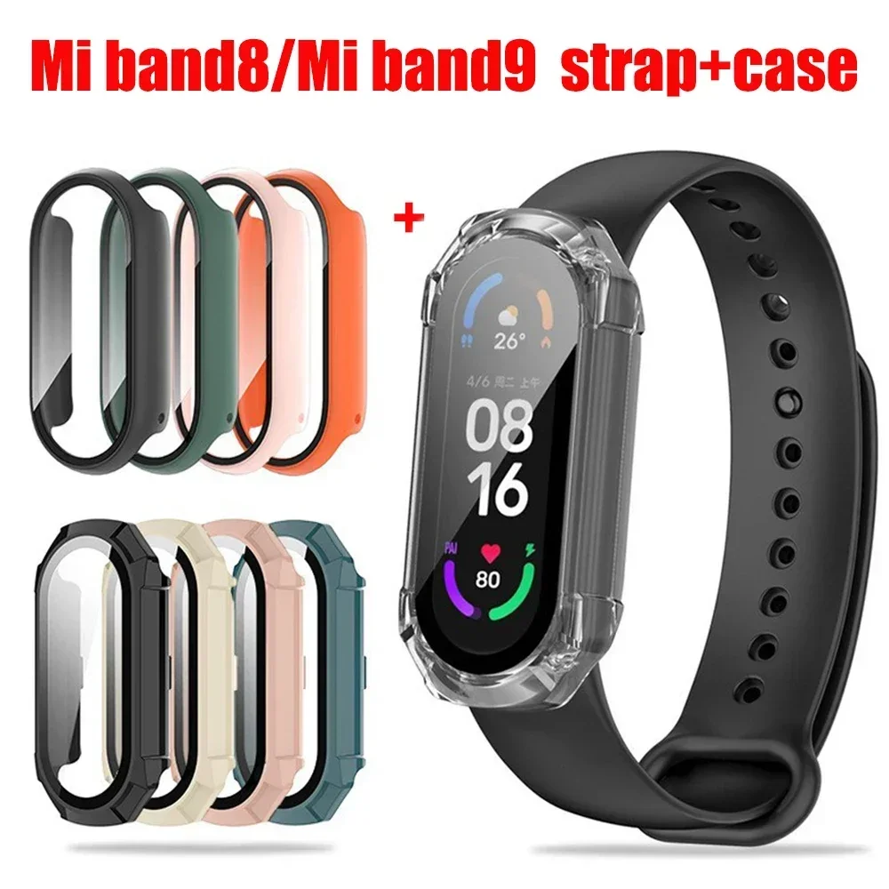 Силиконовый ремешок + чехол для Xiaomi Mi Band 8, 2 шт., сменный спортивный браслет miband8, умный браслет 8, водонепроницаемый чехол, аксессуары