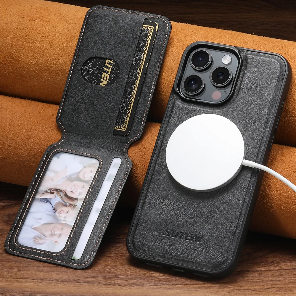 

Detachable Magnetic Wireless Charger Wallet Case Card Holder Phone Case for IPhone 16 Plus 15 14 13 12 Pro Max Leather Cover