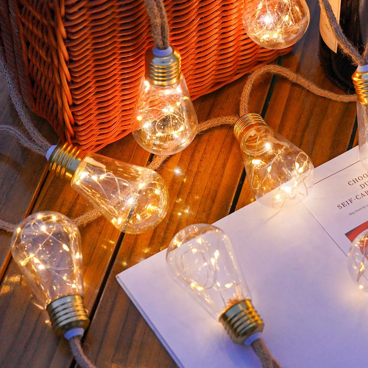 Solar Edison Bulb String Lights Hemp Rope Fairy Lights 8 Modes Auto On for Garden Patio Pergola Wedding Christmas Decor