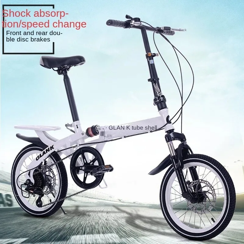 Dual shock absorption,High carbon steel Portable folding bicycle,Double disc brake,16/20inch,,aldult Men women student,mini bike