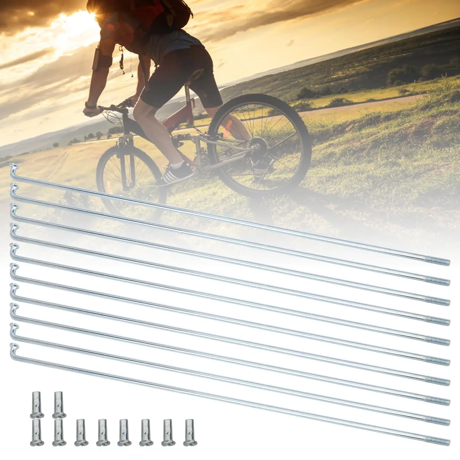 10pcs 13G Bicycle Spokes 80/190/220/310mm for Electric & Mountain Bikes, Includes Nipples