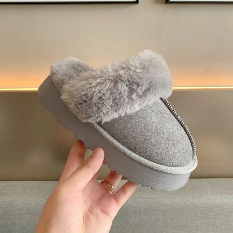 Platform Women Natural Sheepskin Home Slipper Winter Women Indoor Slippers Fur Slippers Wool Flip Flops Slipper Lady Home Shoes