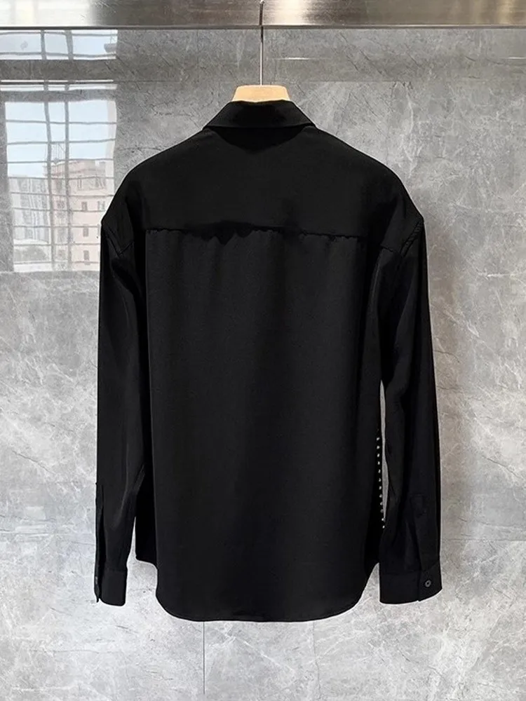 New Designer Mens Rivets Studded Party Korean Shirt For Men Casual Work Tops Long Sleeve Lapel Collar Loose Fit Shirts Blouse