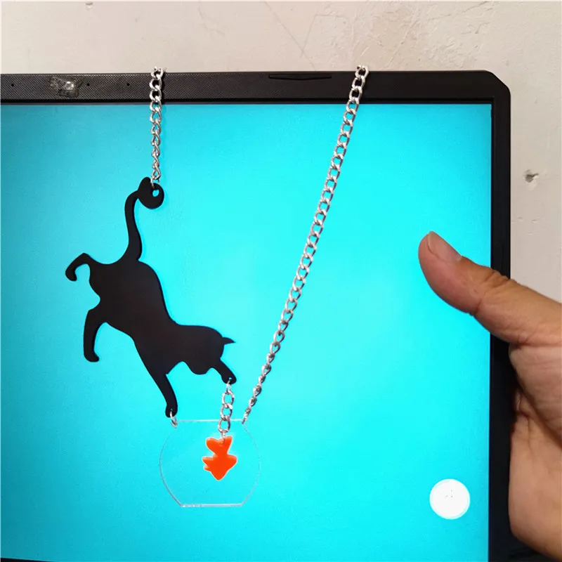 KUGUYS Trendy Jewelry Black Cat and Goldfish Pendant Necklace for Women Fashion Acrylic Sweater Chain