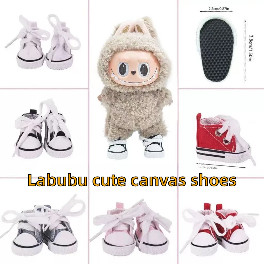 

For 15/17cm Labubu Doll Mini Colored Canvas Shoes Casual Trendy Skateboarding Shoes Labubu keychain V1 V2 V3 Toy Accessories