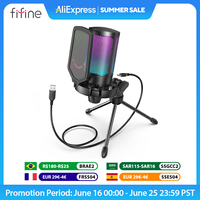 FIFINE Ampligame USB Microphone for Gaming Streaming with Pop Filter Shock Mount&Gain Control,Condenser Mic for PC/MAC -A6V