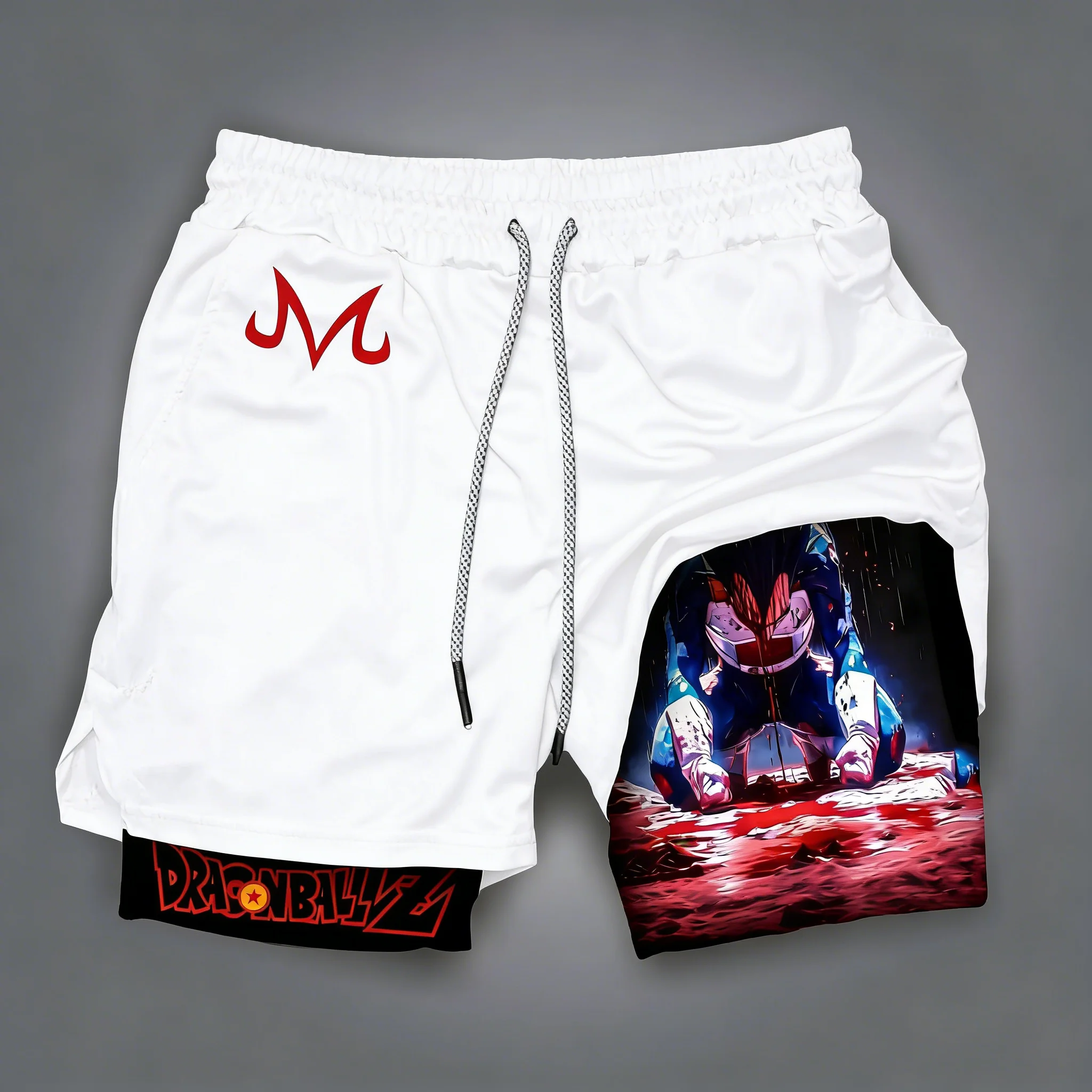 Dragon Ball Anime Vegeta Printed Double Layer Shorts 2026 Unisex Summer New Gym Training Quick Drying Breathable Sports Shorts