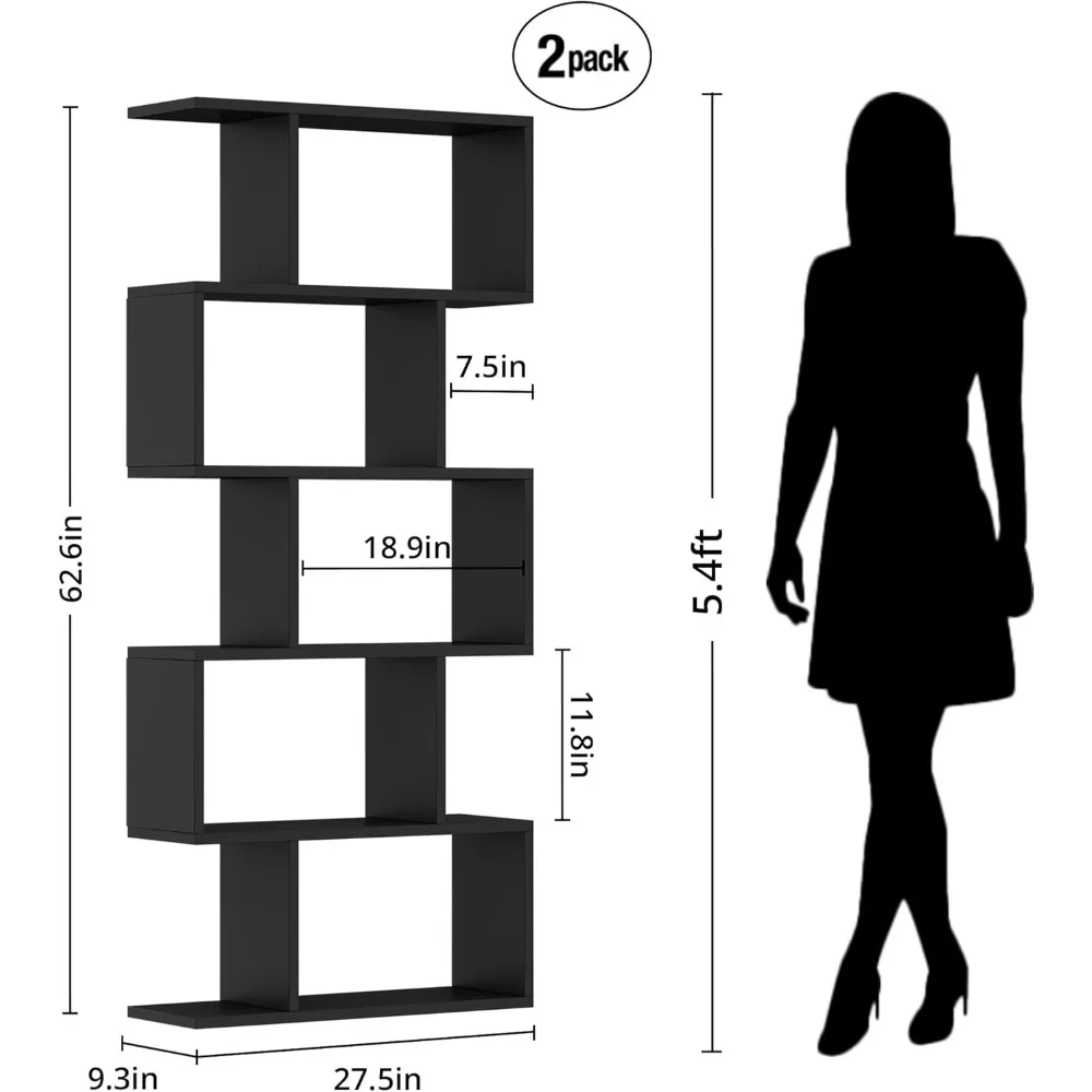 S-Shaped Modern Bookshelf Set of  Room Divider Book Shelf, Decorative Display Shelf