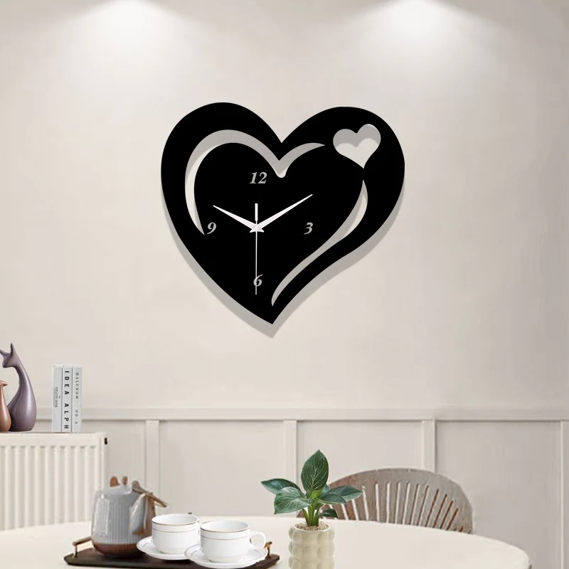 Black Love Wall Clock Valentine's Day Creative Silent Clock Suitable for Living Room and Bedroom Decoration as a Gift for Lovers