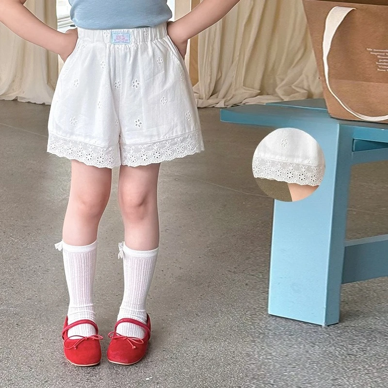 

Lace Shorts Cute Sweet Solid Color Simple Fashionable All-match Summer New Lace Shorts Kids Clothes Girls