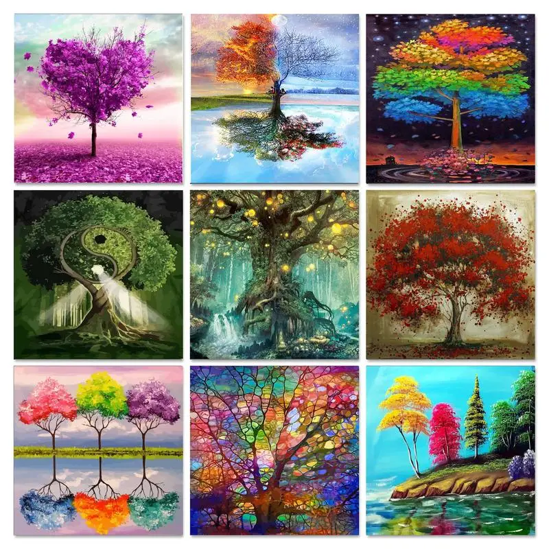 

GATYZTORY DIY Painting By Numbers Tree HandPainted Oil Painting Scenery Picture Paint Home Decor Unique Gift
