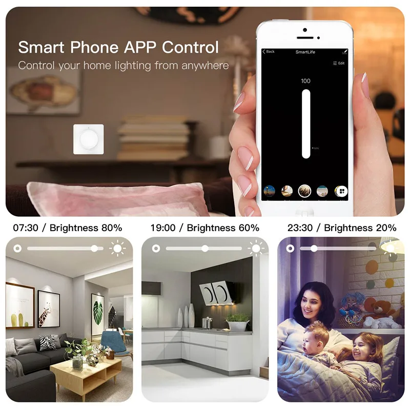 Smart Switch Rotary Light Dimmer EU WIFI ZigBee Brightness Memory Smart Life/Tuya APP Remote Control Works with Alexa Google