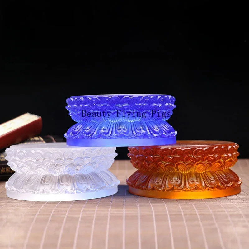 Glass Lotus Base Lotus Supply Platform Buddha Statue Storage Temple Base Countertop Decoration Glass Crafts Sculpture