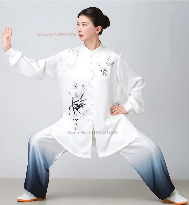 

2026 chinese wushu kungfu tai chi suit traditional bamboo print breathable martial arts wing chun taijiquan training exercise