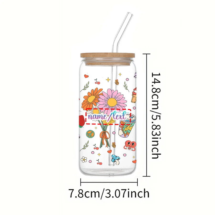 1pc Customized daisy flower strawberry Printed 16oz Glass Cup with Bamboo Lid&straw Drinkware Gifts for Birthday Back-to-School - view 3