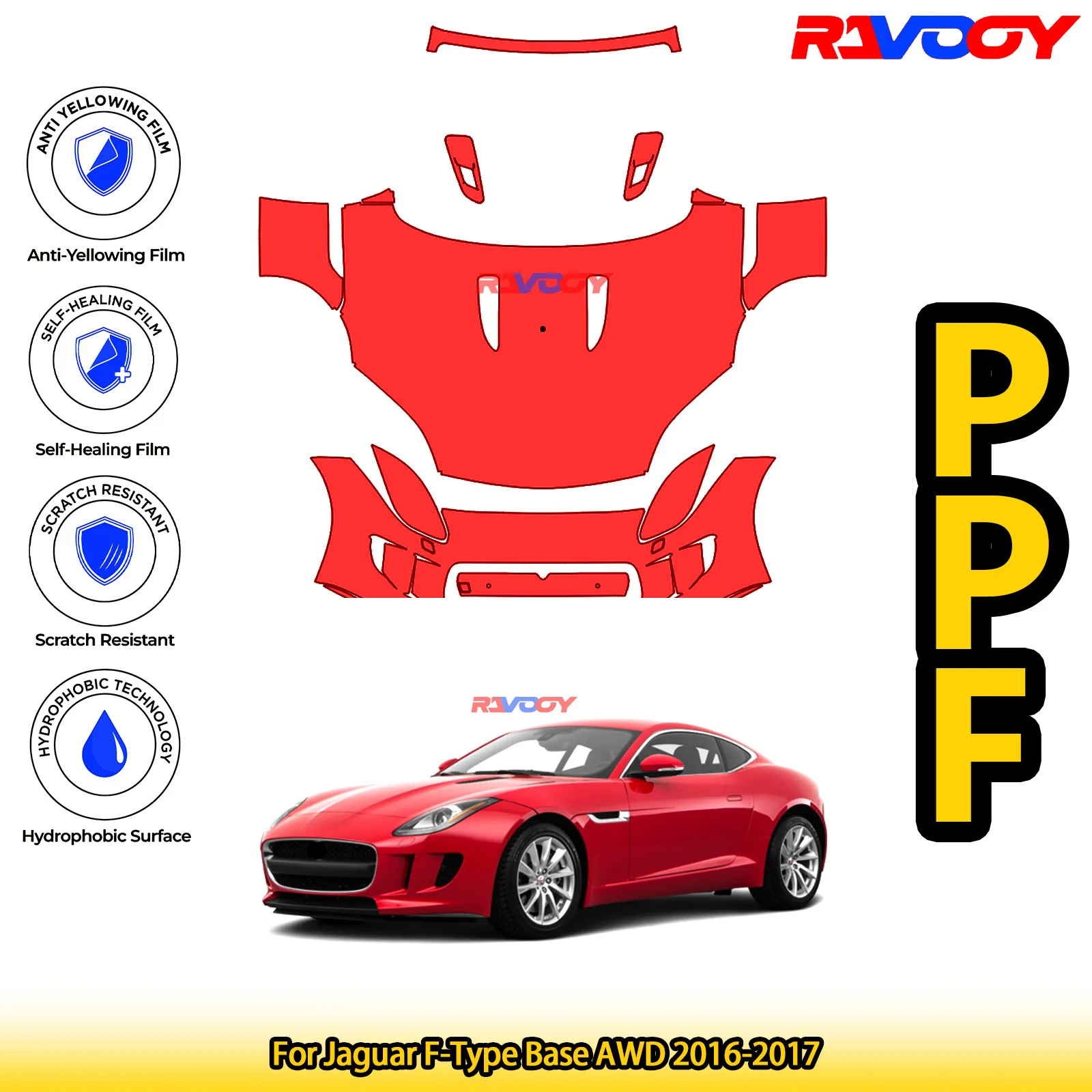 

For Jaguar F-Type Base AWD 2016-2017 Glossy Matte Black Precut front PPF Kit Paint Protection Film