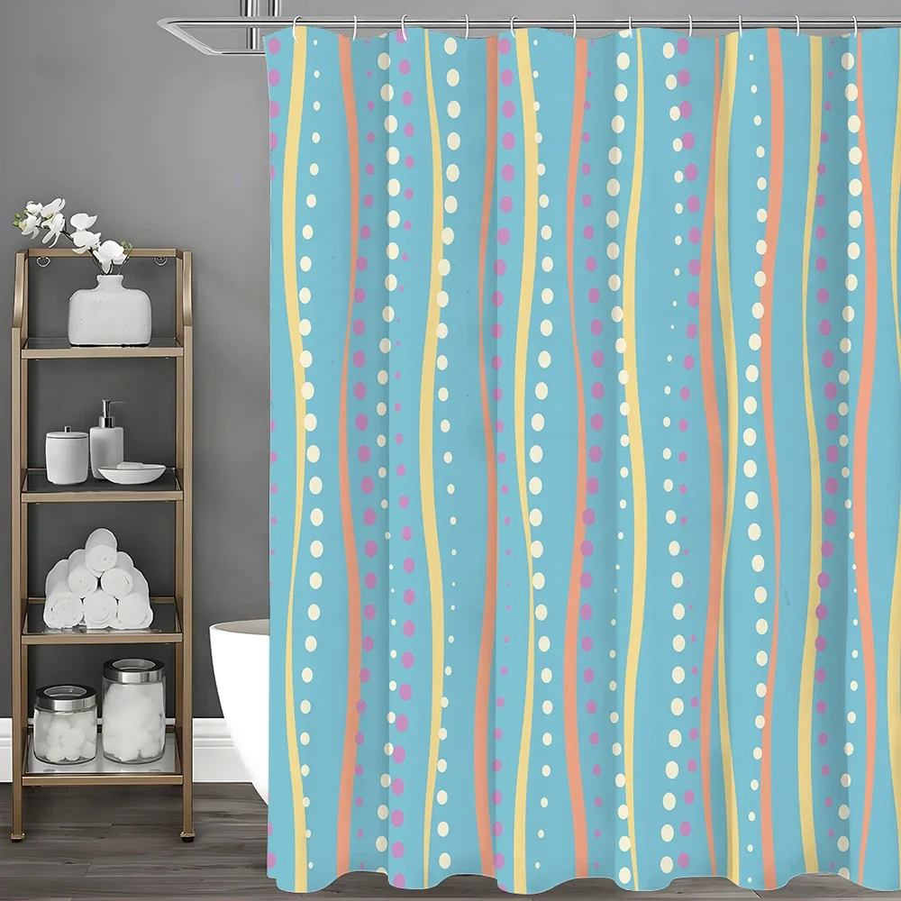 

Colorful Line Round Shower Curtain, Bathroom Decorative Shower Curtain, Waterproof Shower Curtain with Hooks 180x200cm