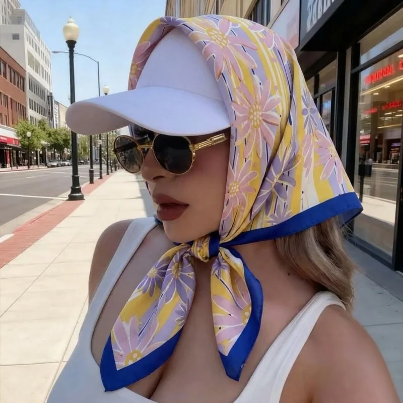

Print Silk Scarf Hijab Women's Turban Headband Shawl Headscarf Bandana Neckerchief Handkerchief Square Luxury Fashion Wraps