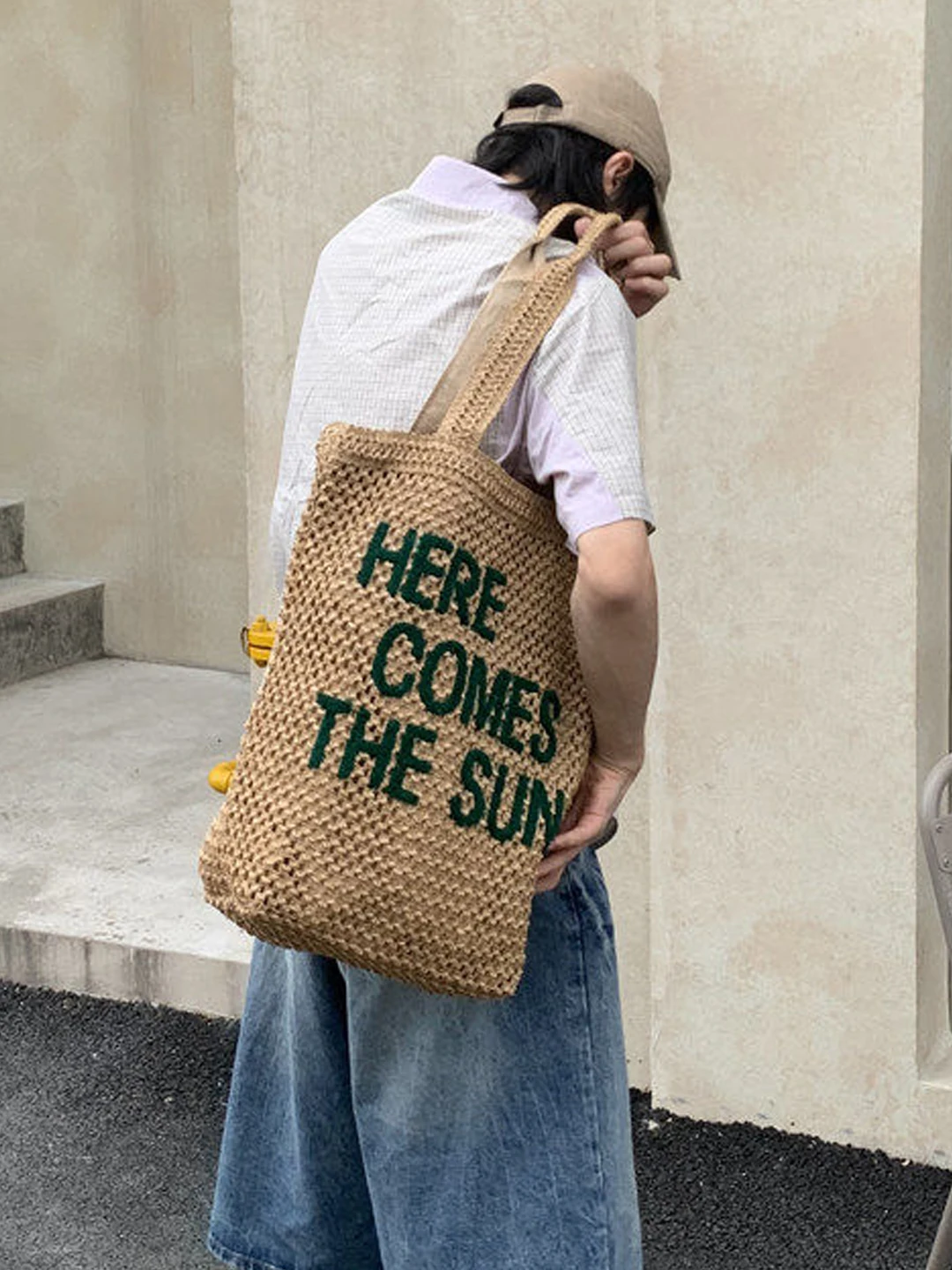 

Handcrafted Large Capacity Straw Weaving Vintage Tote Bag Unisex Crossbody Bag Ins Versatile Men's Bag Durable Fashionable