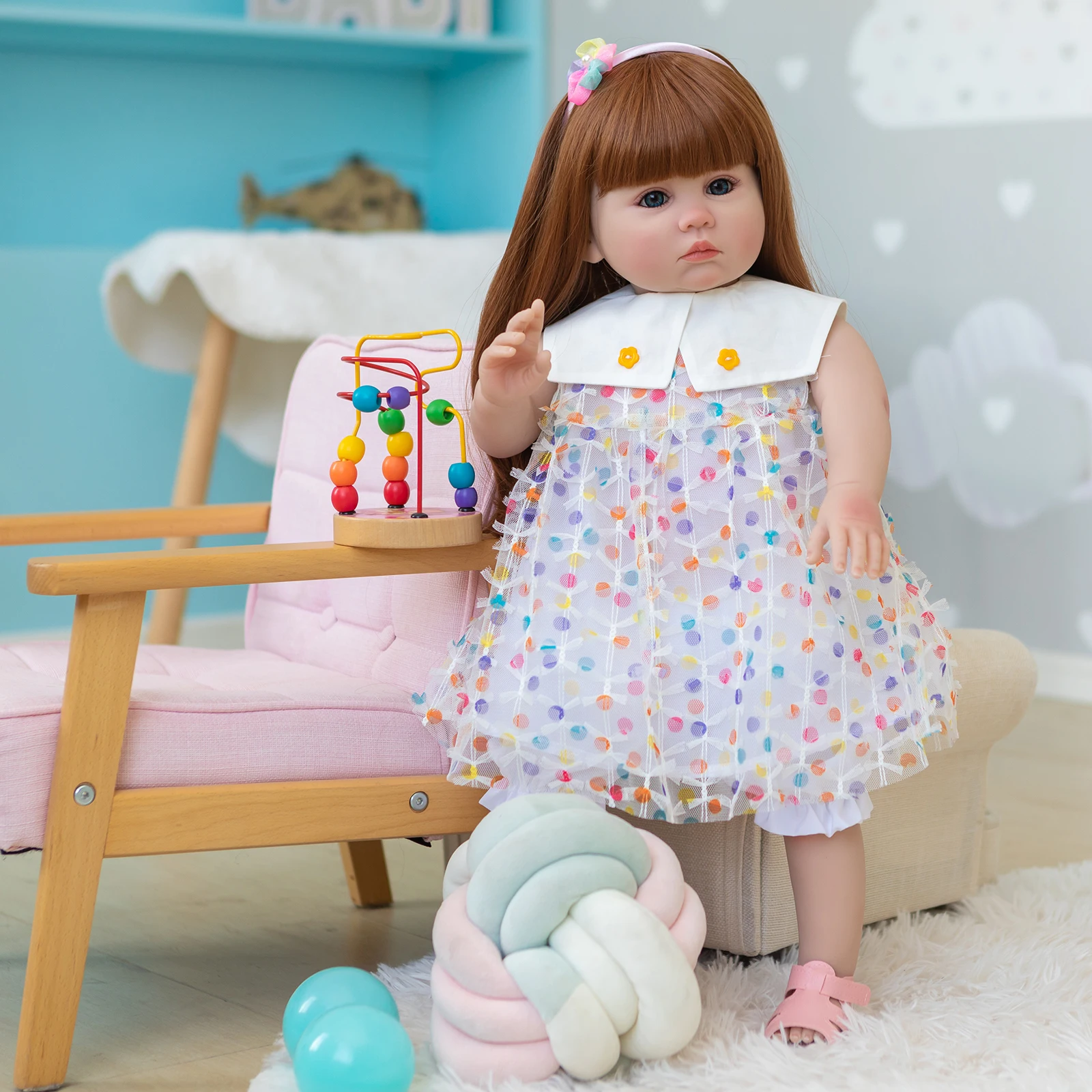 

60CM Toddler Girl Standing Baby Doll Reborn Princess Julieat Long Red Hair Soft Cuddly Body Gifts for Children