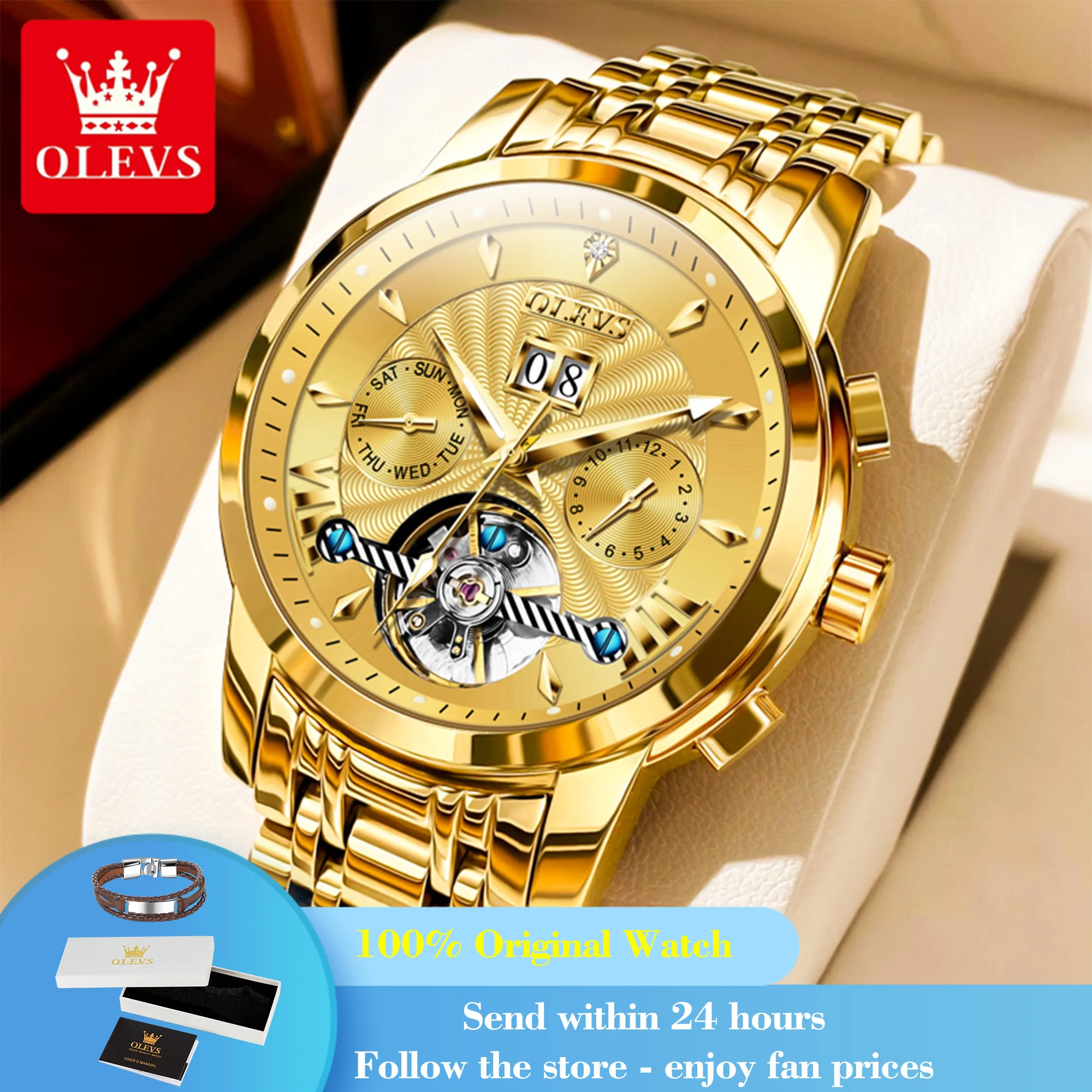 

OLEVS 9965 Men's Watch Hollow Skeleton Luxury Automatic Wrist Watch Stainless Steel Strap Waterproof Mechanical Watch For Men